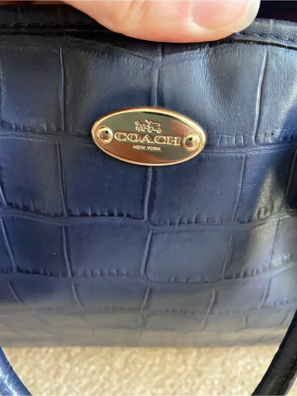 COACH Margot Carryall Purse Midnight Blue Croc-Embossed Leather Designer